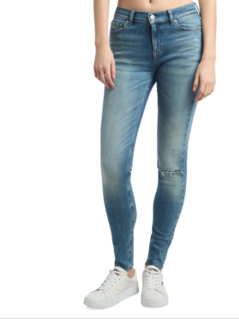 Tommy Jeans Women's Nora Mid-Rise Distressed Skinny Jeans -Size 24x28US